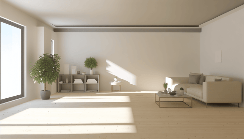 A serene and organized living space with minimalistic decor, symbolizing the process of healing and decluttering