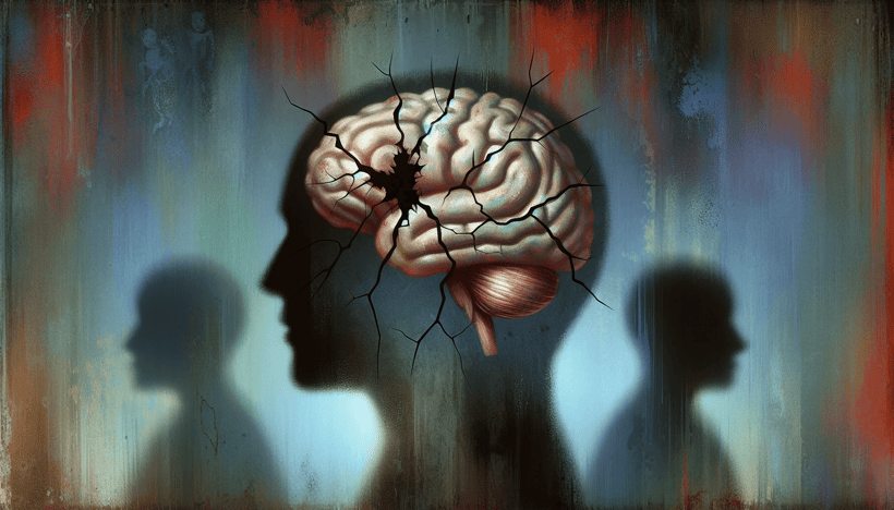 An illustration showing the lasting impact of trauma on the amygdala