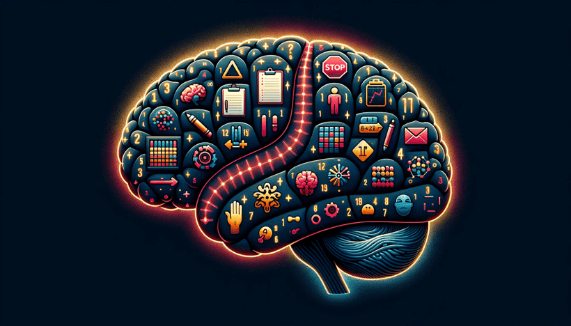 Illustration of a human brain depicting the executive functions analogy