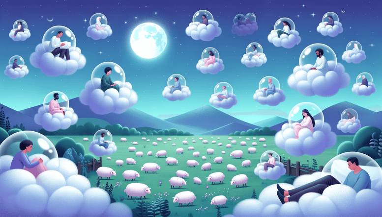 Illustration of a dreamy landscape representing sleep