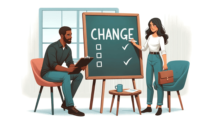 Illustration of a man and woman about change