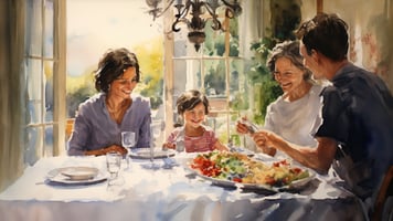 A happy family having meal