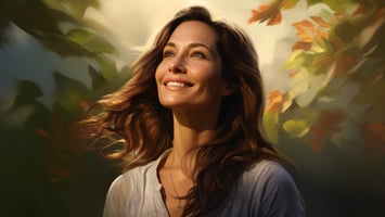 A beautiful long hair woman smiling