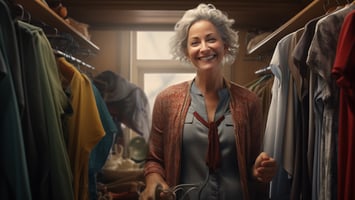 A happy-looking woman inside the closet